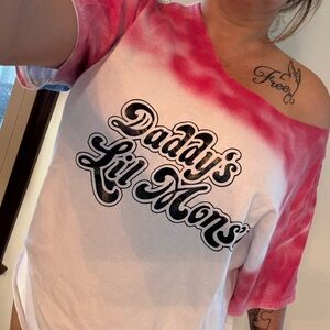 Daddy's Lil Monster Hand Dyed Off The Shoulder T-shirt